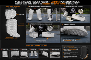 Installing Rollie Goalie Sliders on goalie leg pads using cinch straps and DuraGrip attachment system.