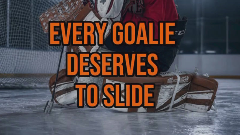 Youth and adult hockey goalies demonstrating Rollie Goalie Slide Plates, sliding off-ice on synthetic ice, sport court, and dryland training surfaces with realistic butterfly movement.